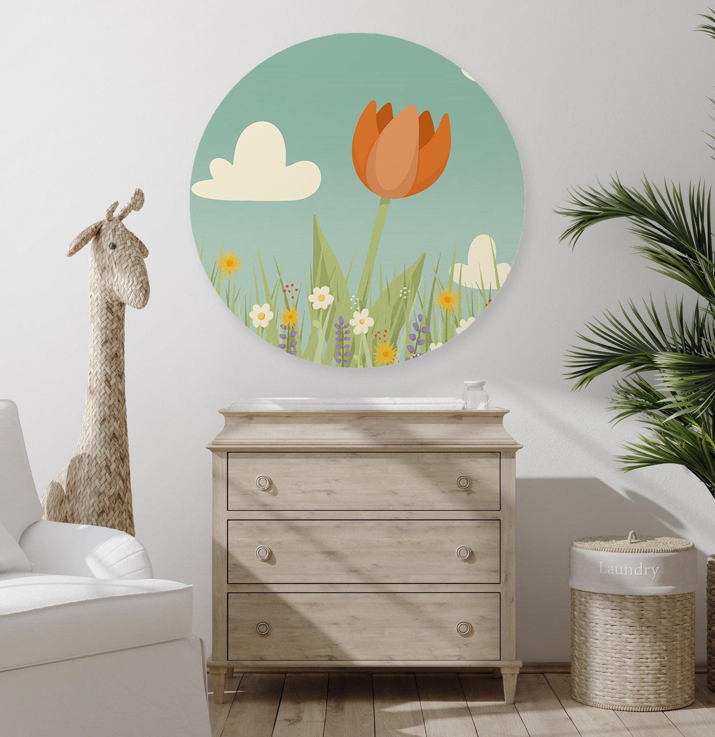 Behangcirkel - Oranje Tulp - Kinderkamer - Behangsticker (Sfeer)
