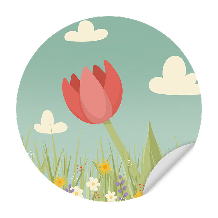 Behangcirkel - Roze Tulp - Kinderkamer - Behangsticker