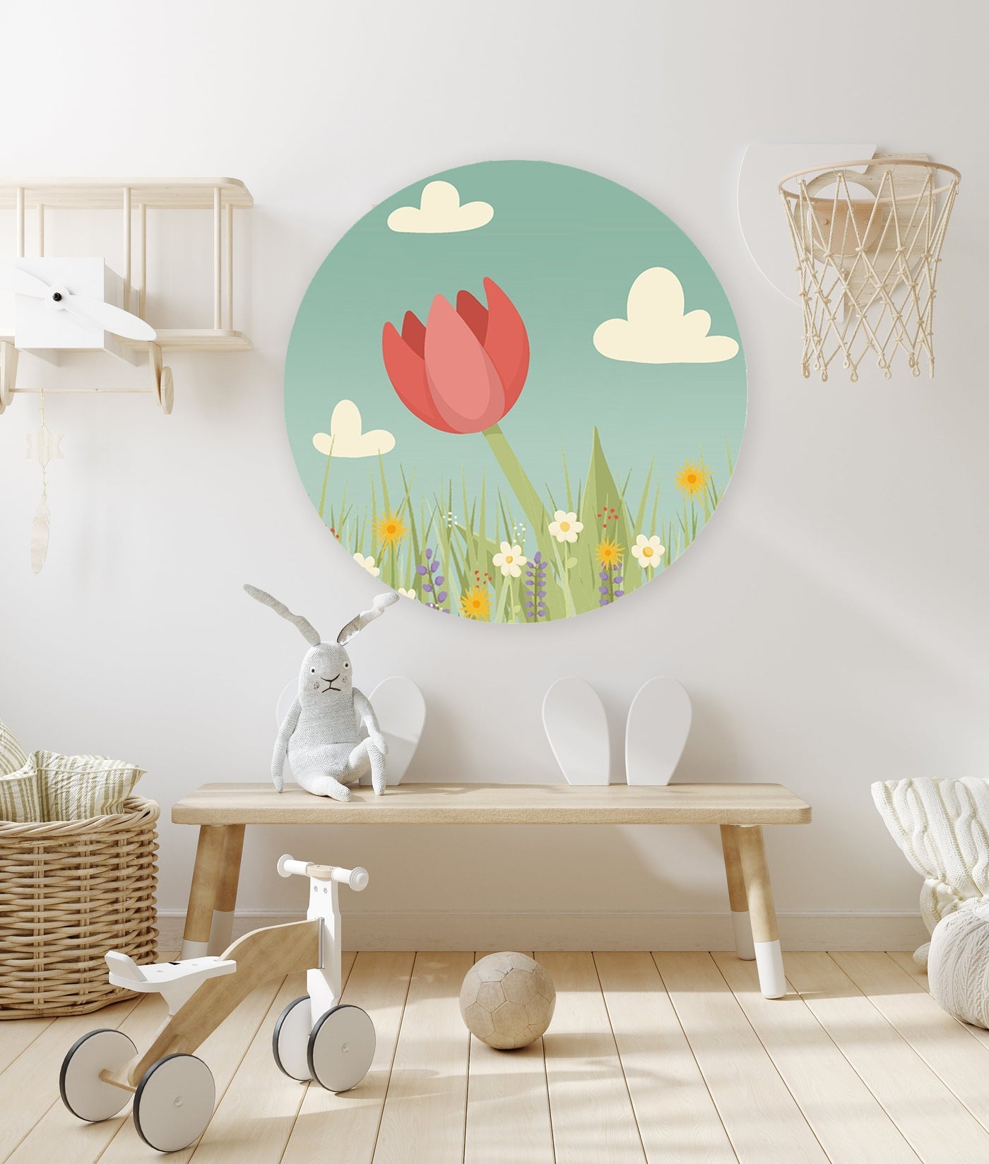 Behangcirkel - Roze Tulp - Kinderkamer - Behangsticker (Sfeer)