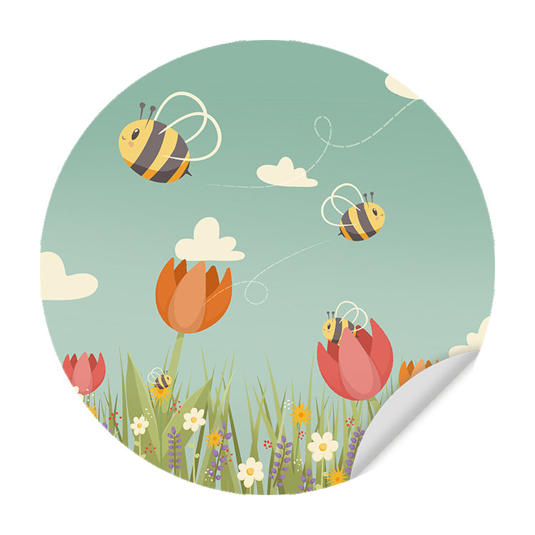 Behangcirkel - Tulpen & Bijen - Kinderkamer - Behangsticker