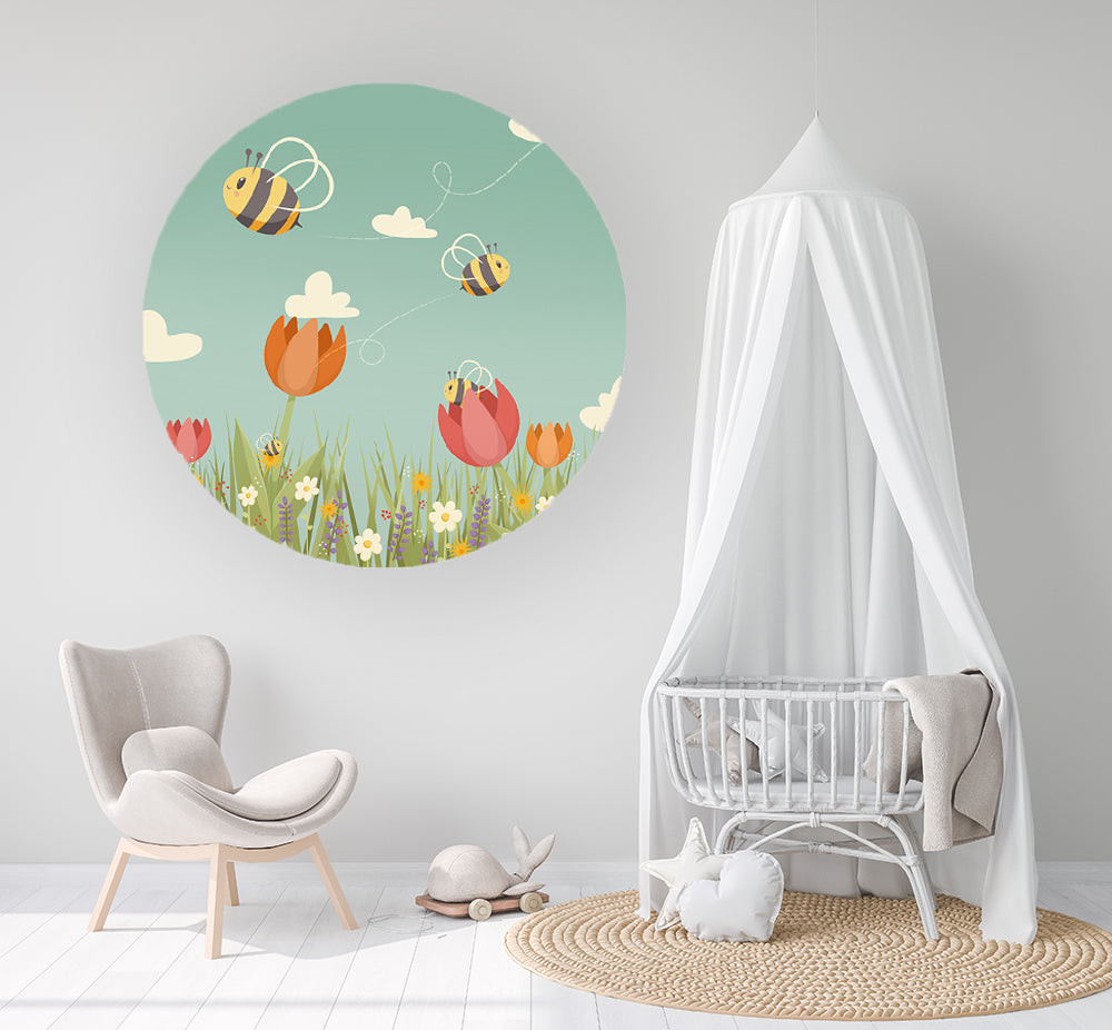Behangcirkel - Tulpen & Bijen - Kinderkamer - Behangsticker (Sfeer)