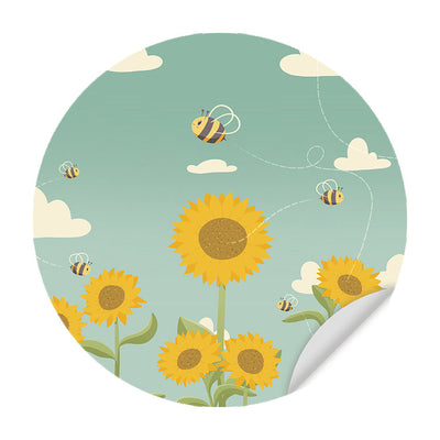 Behangcirkel - Zonnebloemen & Bijen - Kinderkamer - Behangsticker