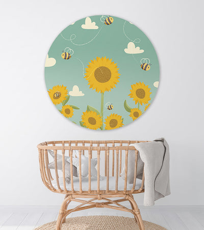 Muursticker Zonnebloemen & Bijen - Kinderkamer - Babykamer (Sfeer)